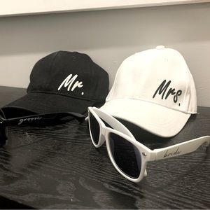 Mr & Mrs Hat & Sunglasses Bride & Groom for Wedding or Honeymoon